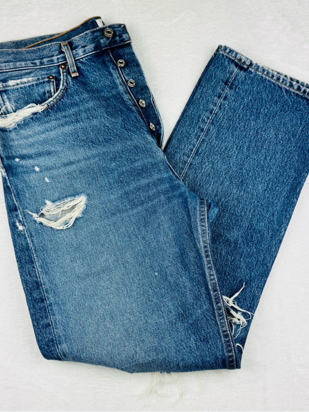 AGOLDE 90's High Rise Loose Fit jeans in a distressed blue wash. Size 29. - Picture 3 of 10
